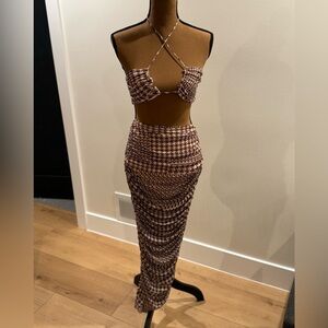 Camila Coelho Women's Brown and White houndstooth sheer set